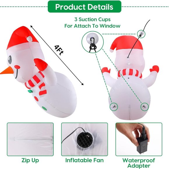Christmas Inflatable Snowman Decor, 4ft Christmas Window Decor Blow Up,LED - Picture 5 of 6